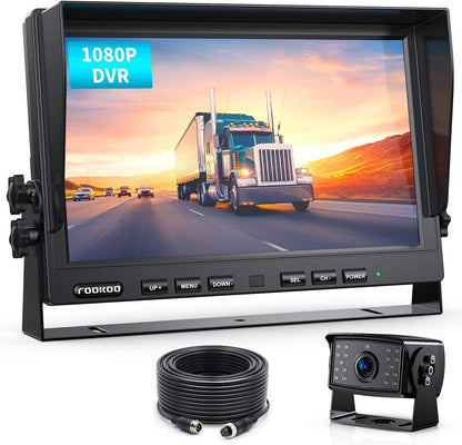 Ⅱ 10" 1080P Wired Backup Camera System,10-Inch HD Dual Split Screen Monitor with Recording IP69 Waterproof Rear View Camera Parking Lines Supports up to 2 Cameras for Truck/Trailer/Rv(Dy101)